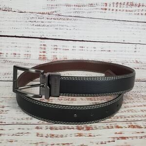 Steve Madden Women's Black Faux Leather Belt White & Blue Stitch Size Small NWT
